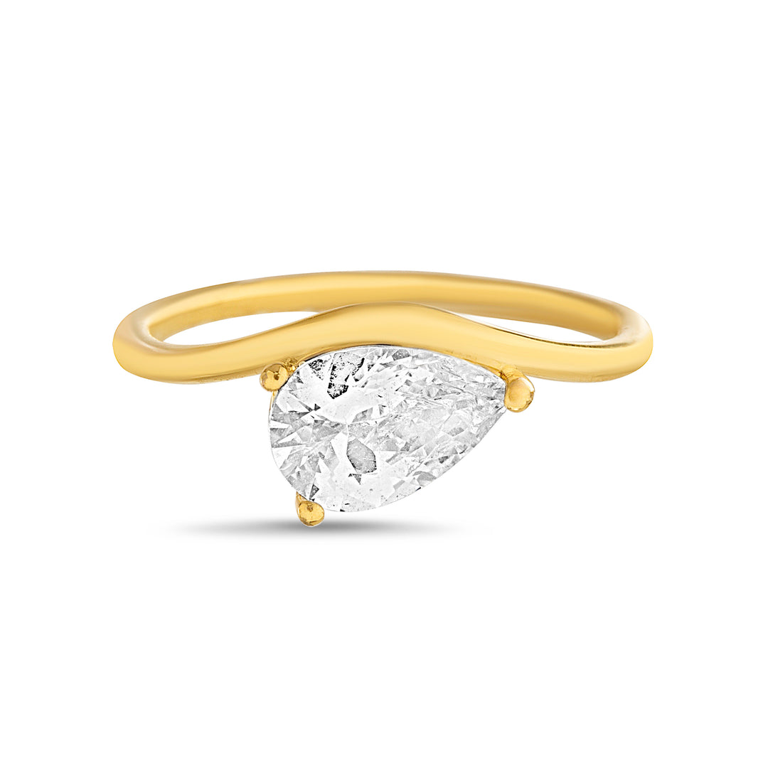 Brass Yellow Gold-Plated Waterproof Teardrop Ring