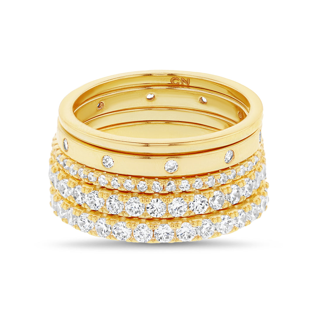Brass Yellow Gold-Plated Waterproof Cubic Zirconia 5pc Nand Rings Set
