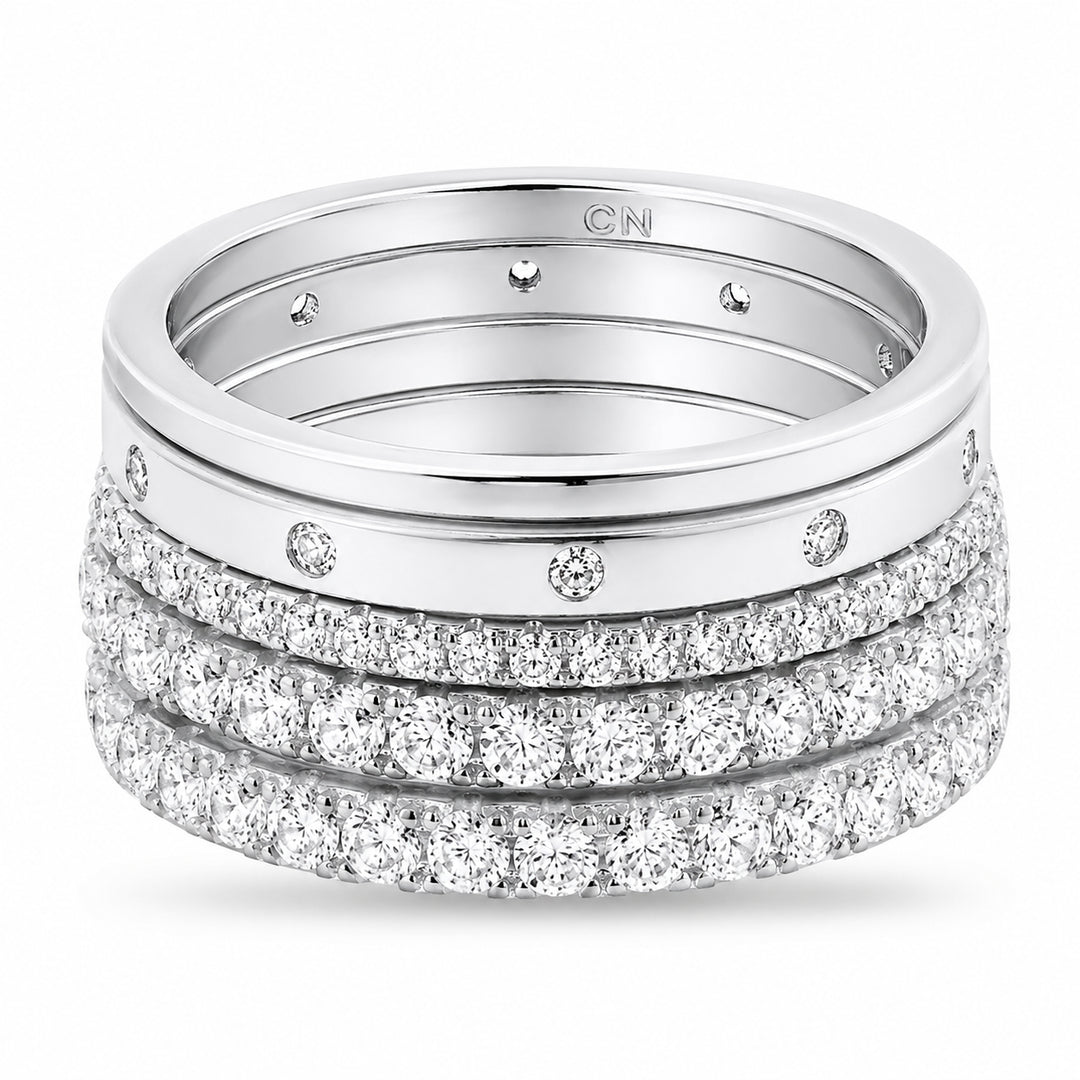 Brass Rhodium-Plated Waterproof Cubic Zirconia 5pc Nand Rings Set