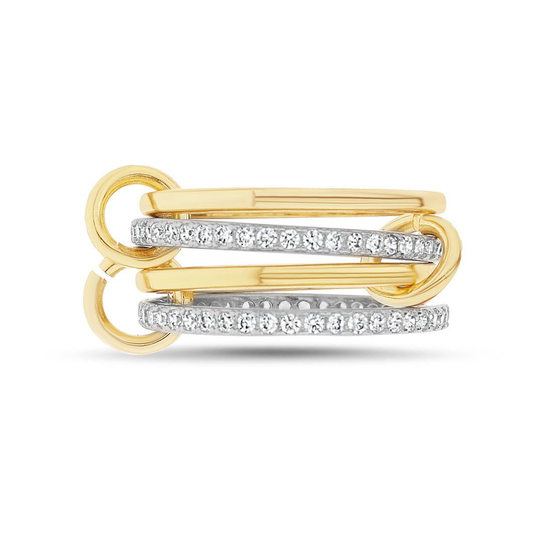Brass Yellow Gold-Plated Waterproof Cubic Zirconia Interlocking Ring