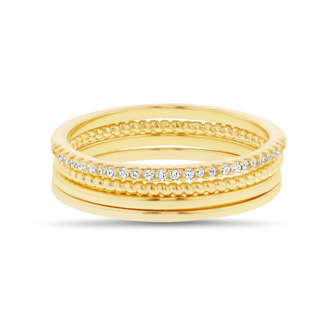 Brass Yellow Gold-Plated Waterproof Cubic Zirconia 4pc Band Rings Set