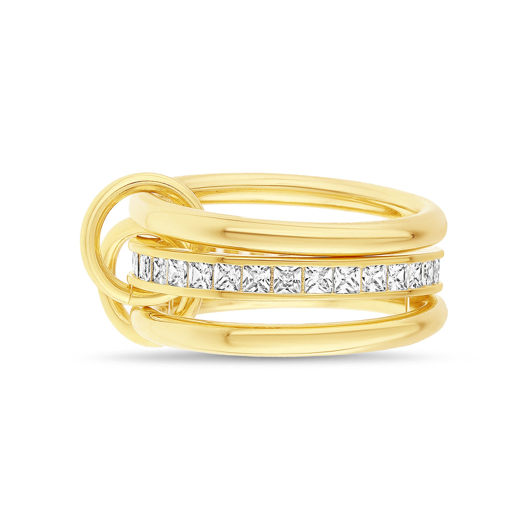 Brass Yellow Gold-Plated Waterproof Cubic Zirconia Interlocket Band Ring