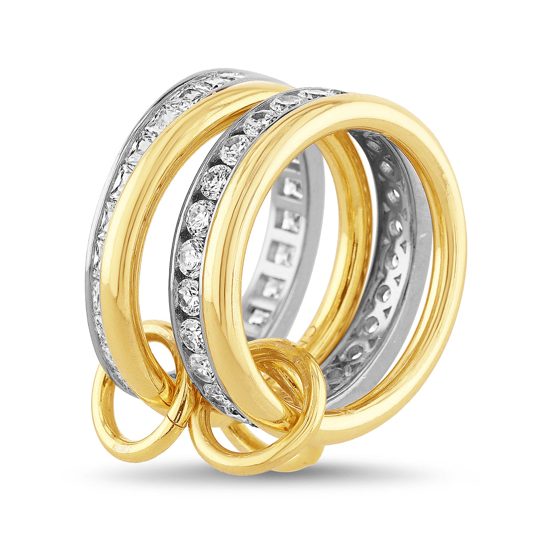 Brass Yellow Gold-Plated 2tone Waterproof Interlocket Band Ring