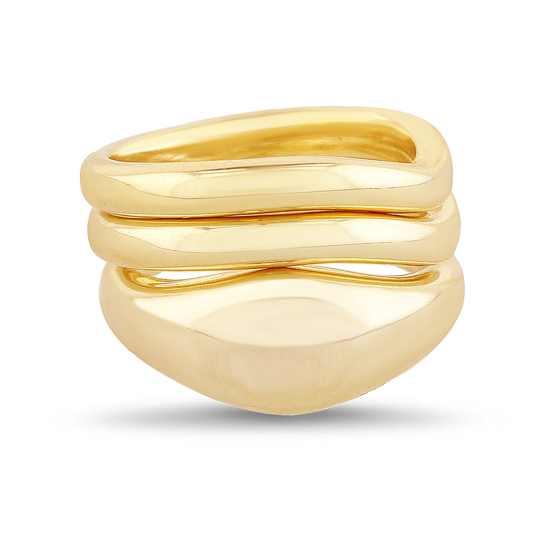 Brass Yellow Gold-Plated Waterproof Trio Band Ring Set