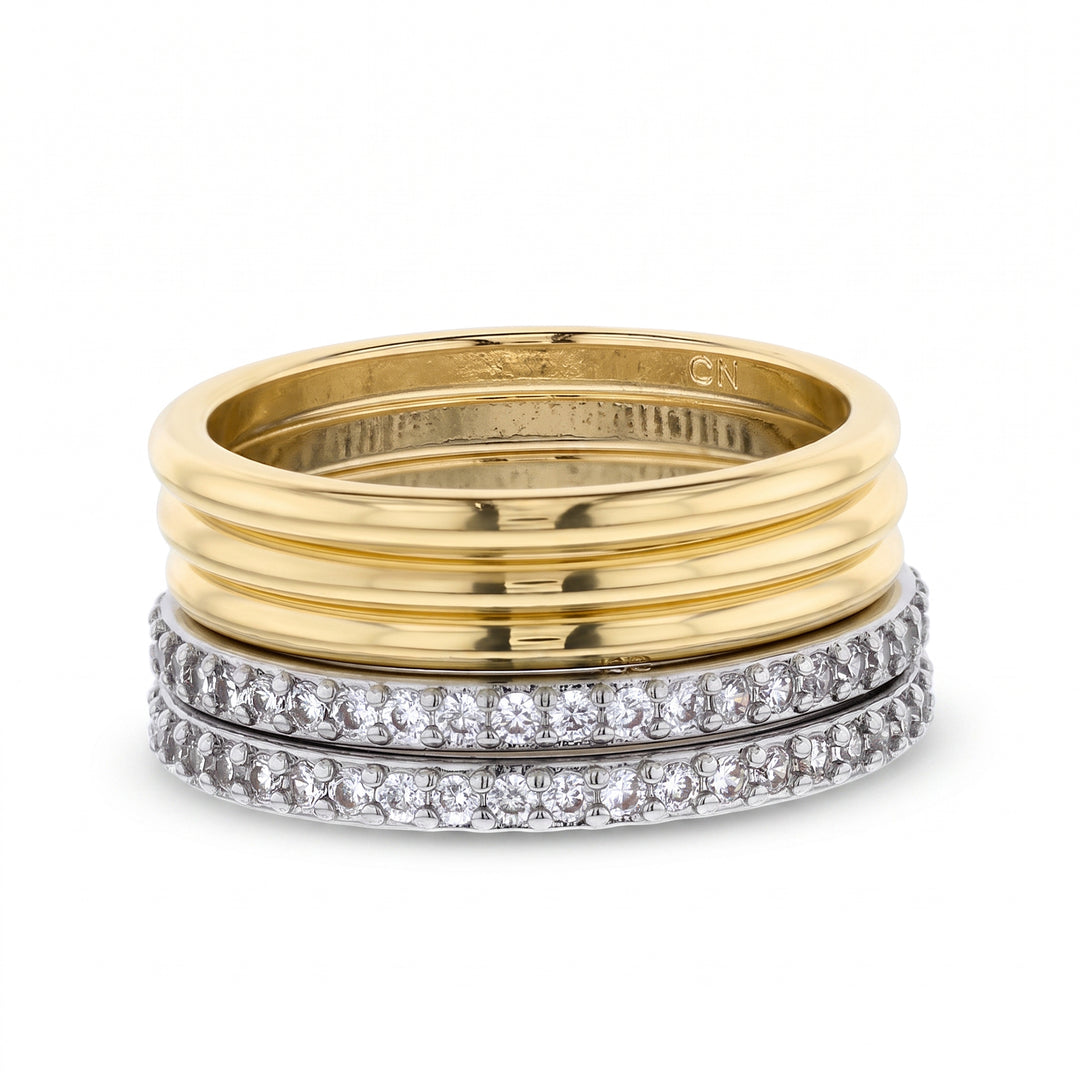 Brass Yellow Gold-Plated Waterproof Cubic Zirconia Interlocking Ring