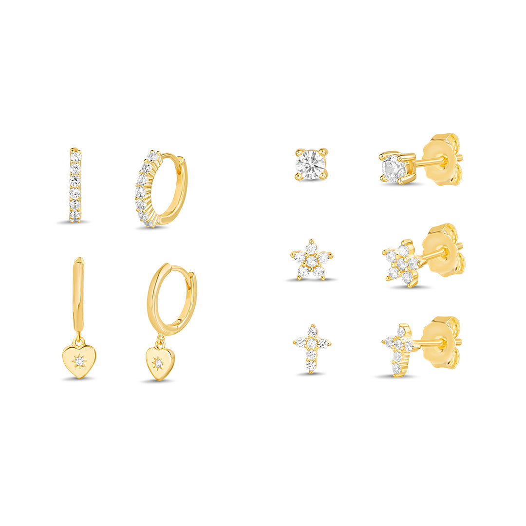 Aquamir Gold Tone Waterproof Cubic Zirconia Mini Hoop Earring Set