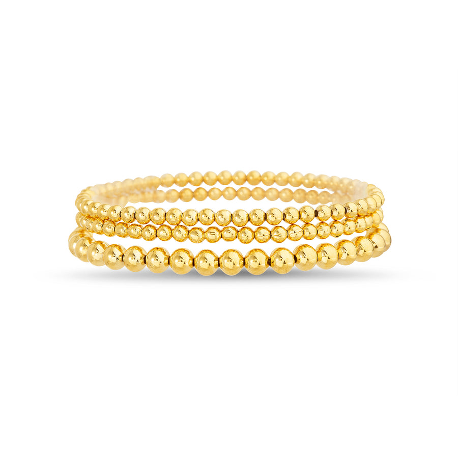 Brass Waterproof - Gold Beaded Stretch Bracelets Set