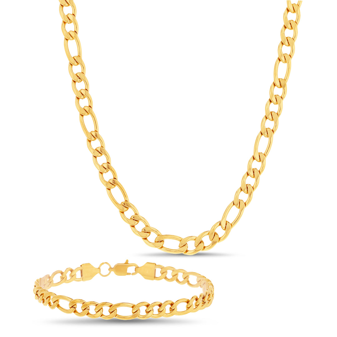 Sterling Silver Yellow Gold-Plated Figaro Chain Necklace & Bracelet Set