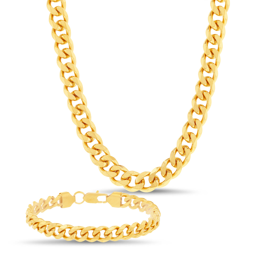 Sterling Silver Yellow Gold-Plated Curb Chain Necklace & Bracelet Set