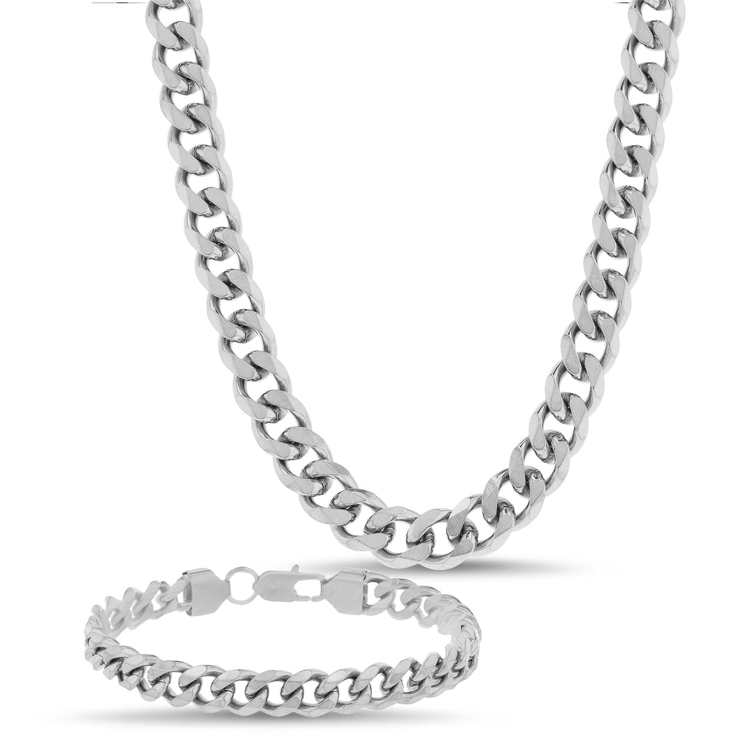 Sterling Silver Waterproof Curb Chain Necklace & Bracelet Set